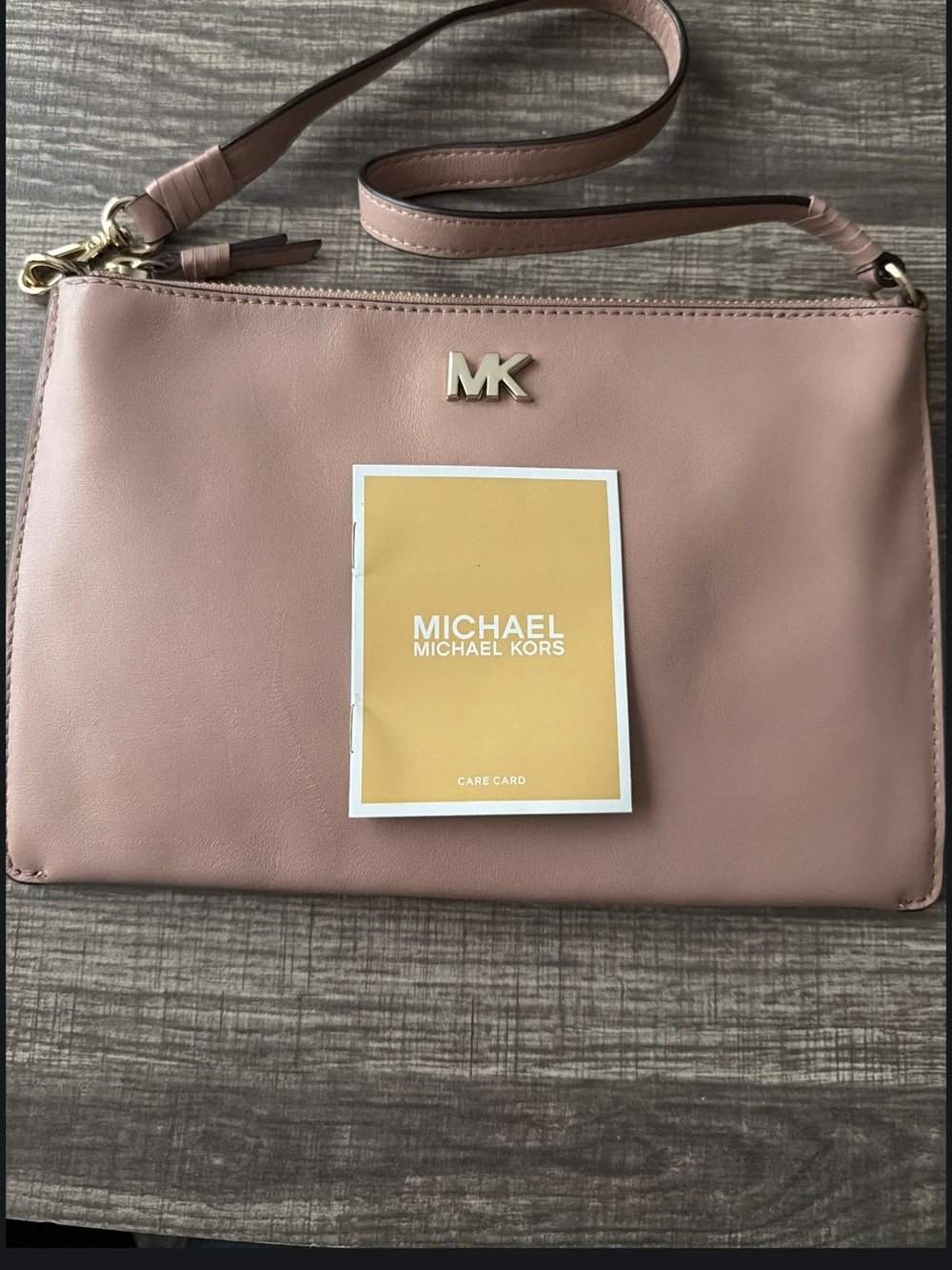 Michael Kors Blush Pink Leather Crossbody Wristlet with Gold MK Hardware